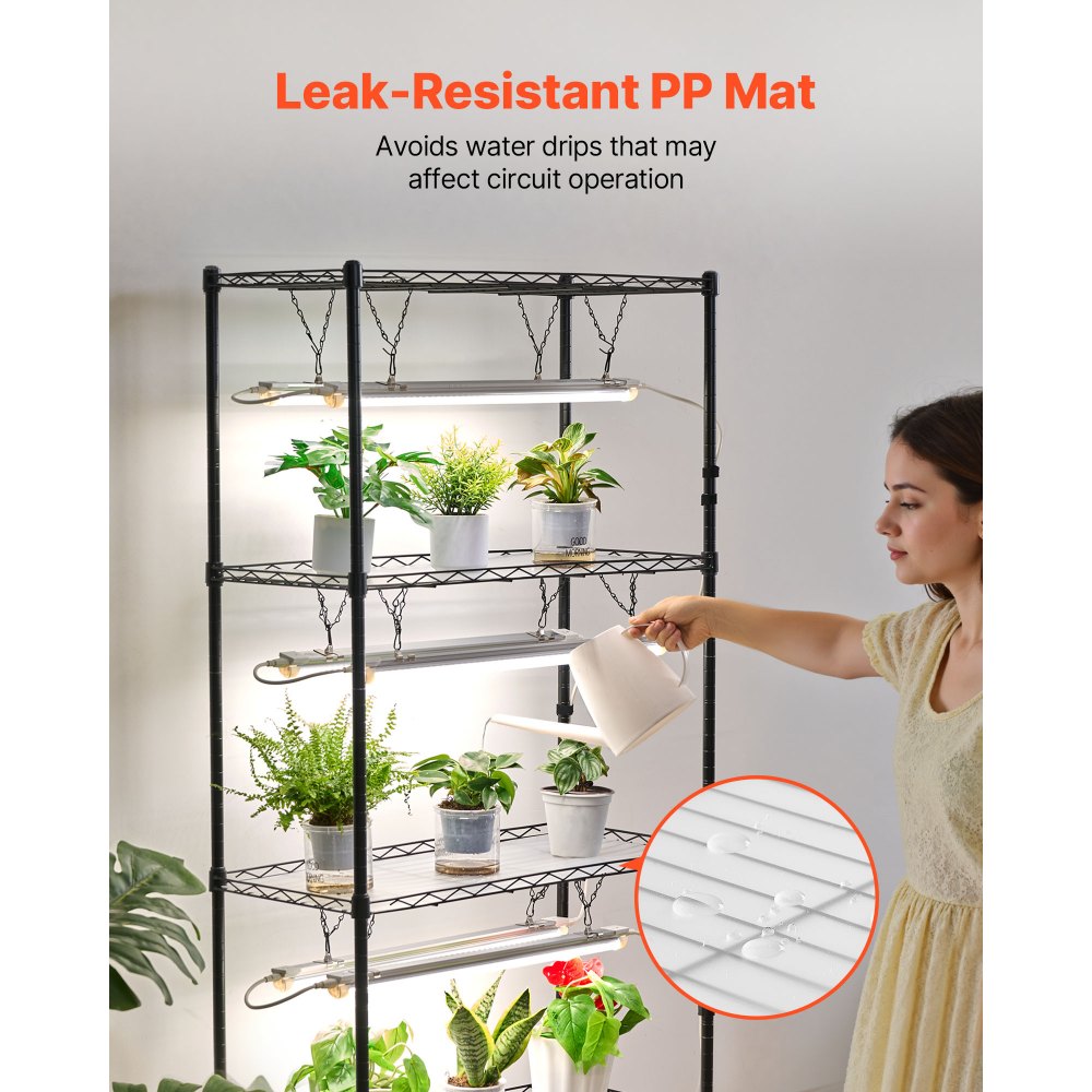 VEVOR DIY Plant Shelf with Grow Lights, 71 in Tall Indoor Plant Stand with Wheels, 192W 5000K Full Spectrum Grow Lights, Heavy Duty Metal Plants Display Rack, Flower Pot Holder for Seed Starting