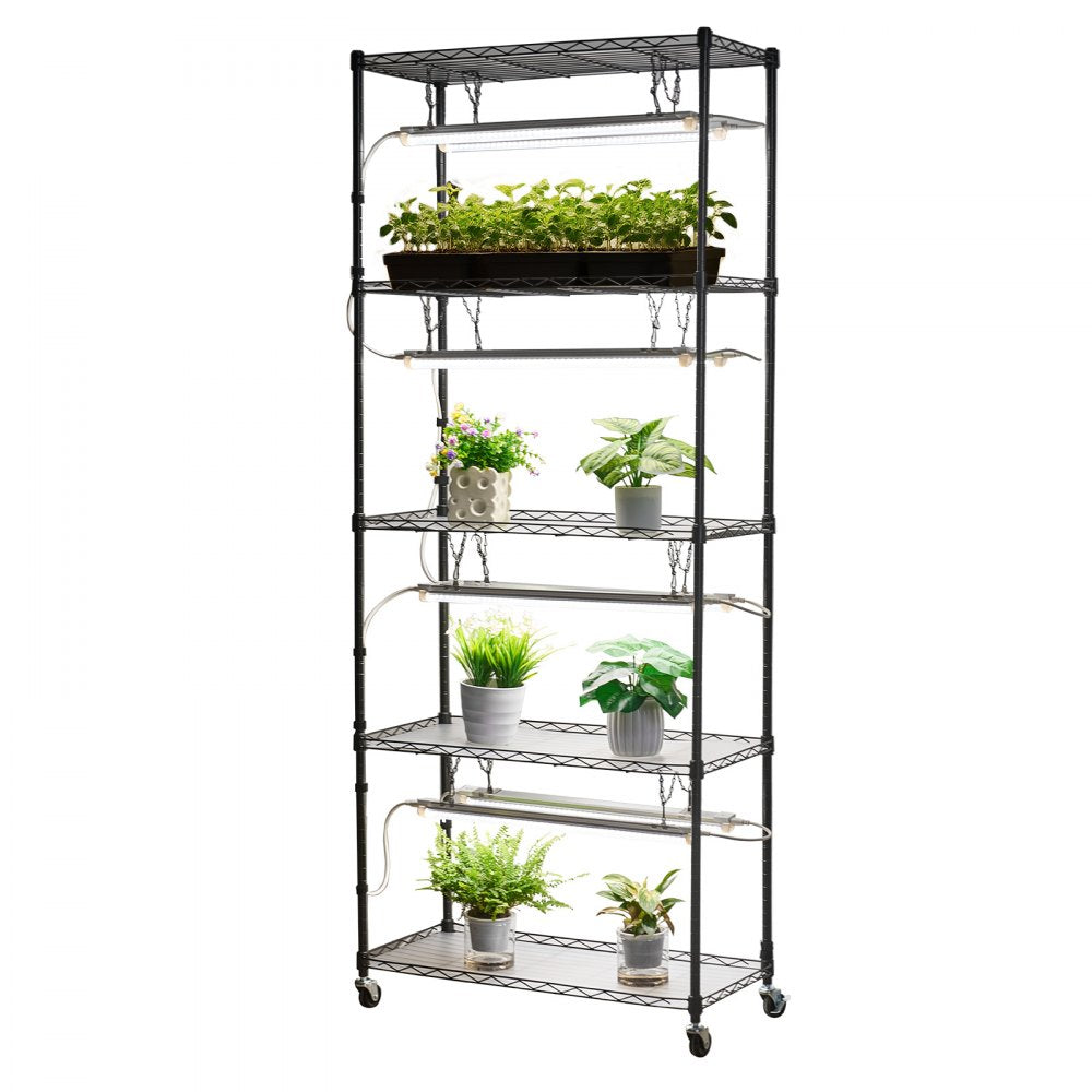 VEVOR DIY Plant Shelf with Grow Lights, 71 in Tall Indoor Plant Stand with Wheels, 192W 5000K Full Spectrum Grow Lights, Heavy Duty Metal Plants Display Rack, Flower Pot Holder for Seed Starting