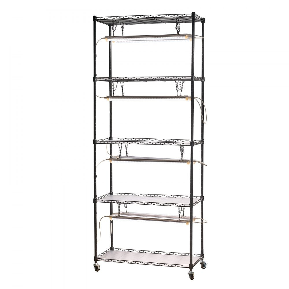 VEVOR DIY Plant Shelf with Grow Lights, 71 in Tall Indoor Plant Stand with Wheels, 192W 5000K Full Spectrum Grow Lights, Heavy Duty Metal Plants Display Rack, Flower Pot Holder for Seed Starting
