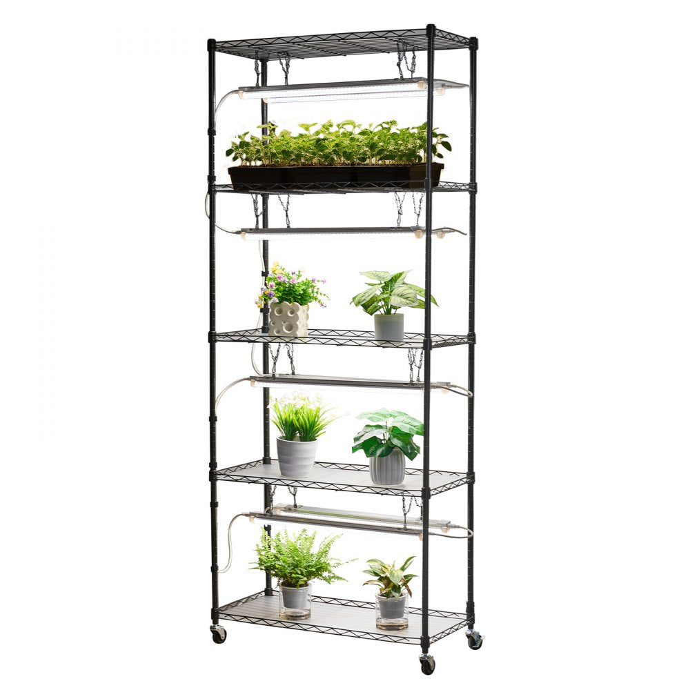 VEVOR DIY Plant Shelf with Grow Lights, 71 in Tall Indoor Plant Stand with Wheels, 192W 5000K Full Spectrum Grow Lights, Heavy Duty Metal Plants Display Rack, Flower Pot Holder for Seed Starting