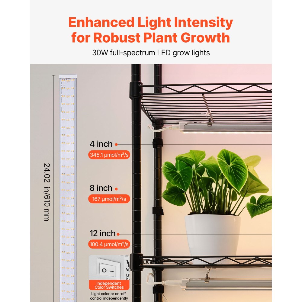 VEVOR Plant Shelf with Grow Light, 6-Tier Indoor Plant Stand, 71in Tall Plants Display Rack with Wheels & 4/9/14H Timer, 150W 3-Color Full Spectrum Grow Lights, Flower Pot Holder for Seed Starting