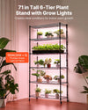 VEVOR Plant Shelf with Grow Light, 6-Tier Indoor Plant Stand, 71in Tall Indoor Plants Display Rack with Wheels & Timer, 150W 3800K Full Spectrum Grow Lights, Metal Flower Pot Holder for Seed Starting