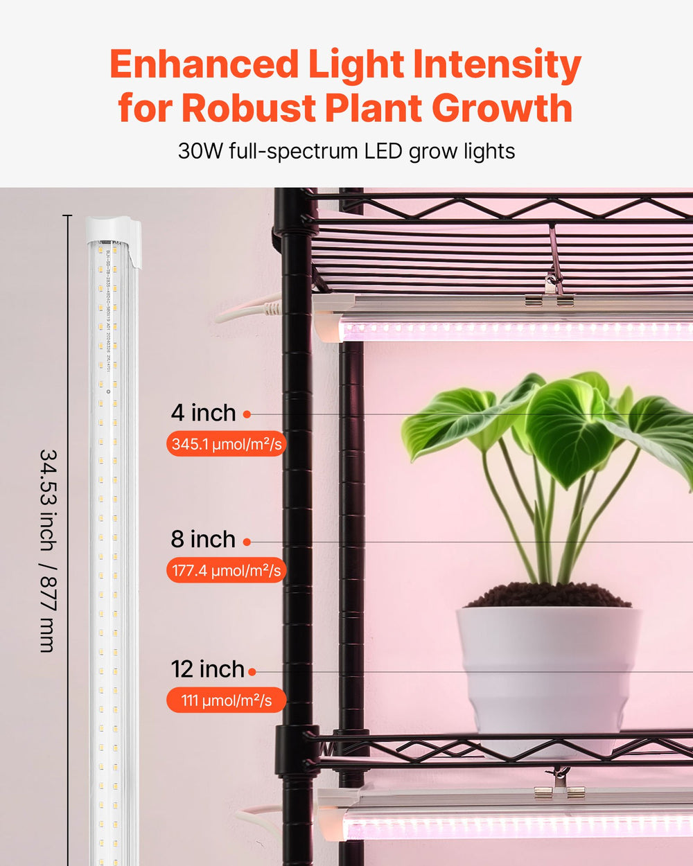 VEVOR Plant Shelf with Grow Light, 6-Tier Indoor Plant Stand, 71in Tall Indoor Plants Display Rack with Wheels & Timer, 150W 3800K Full Spectrum Grow Lights, Metal Flower Pot Holder for Seed Starting