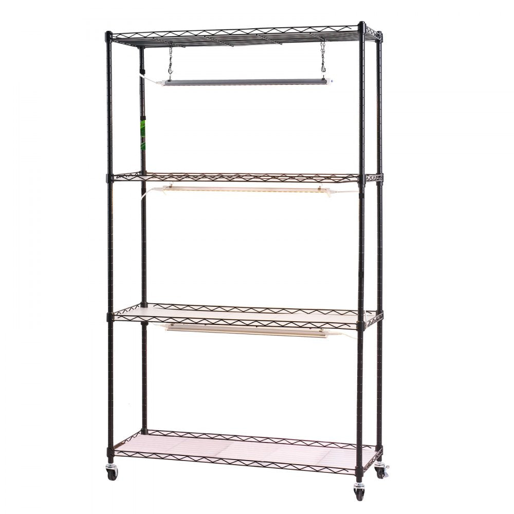 VEVOR Plant Shelf with Grow Light, 4-Tier Indoor Plant Stand, 59in Tall Plants Display Rack with Wheels, 90W 3-Color Full Spectrum Grow Lights, Heavy Duty Metal Flower Pot Holder for Seed Starting