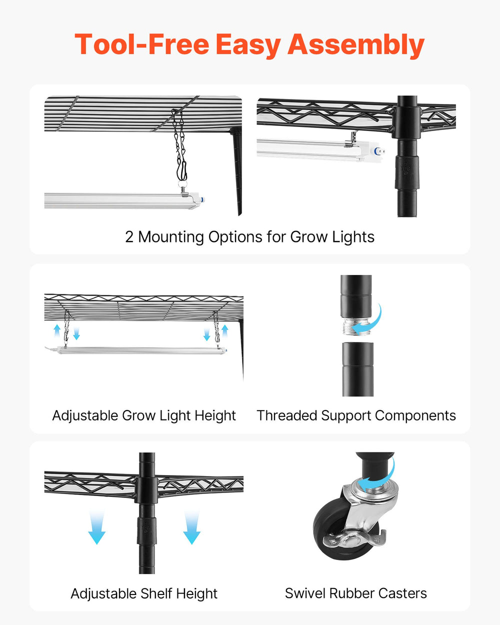 VEVOR Plant Shelf with Grow Light, 6-Tier Double-Row Plant Stand, 71in Tall Indoor Plants Display Rack with Wheels & Timer, 200W Full Spectrum Grow Lights, Metal Flower Pot Holder for Seed Starting