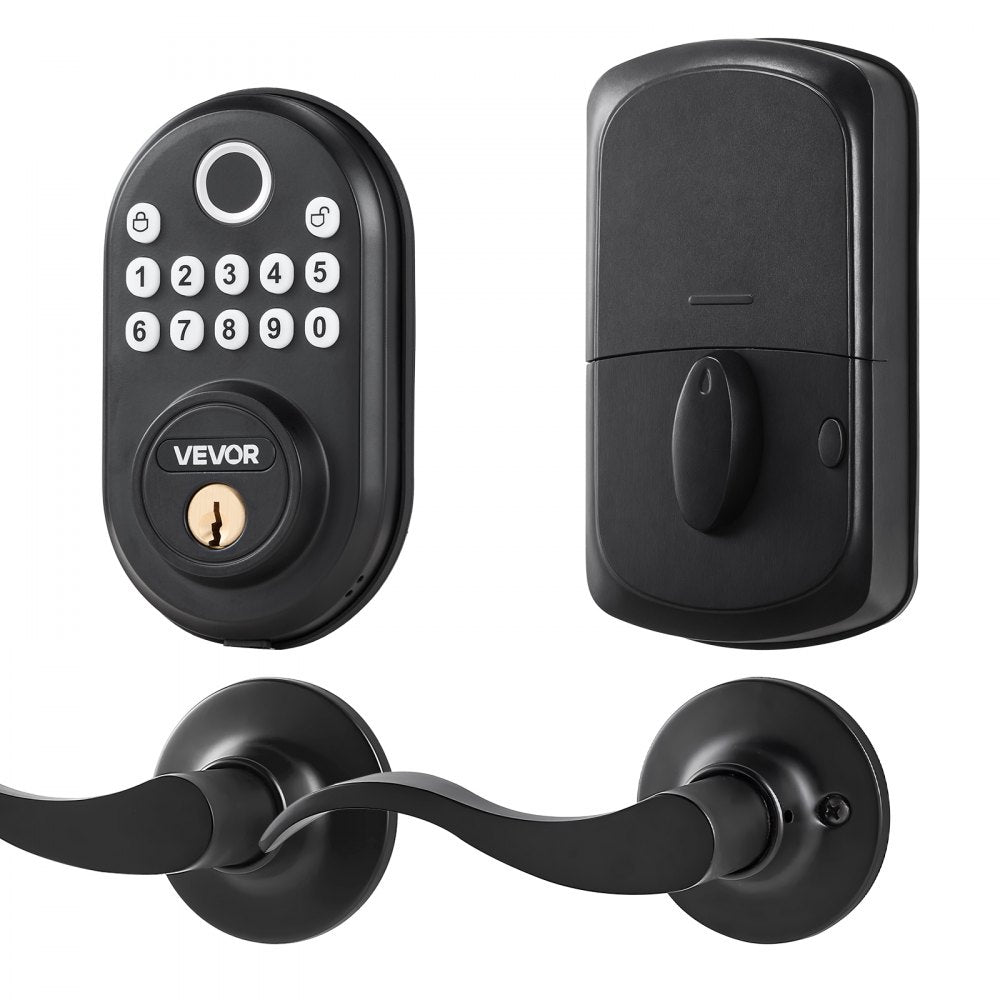 VEVOR Fingerprint Door Lock with Level Handles, Fingerprint/Keypad Code/Key, One-Time and Anti-Peeking Password, Constant Unlock Mode, Aluminum Alloy, Electronic Keypad Deadbolt for Entry Doors