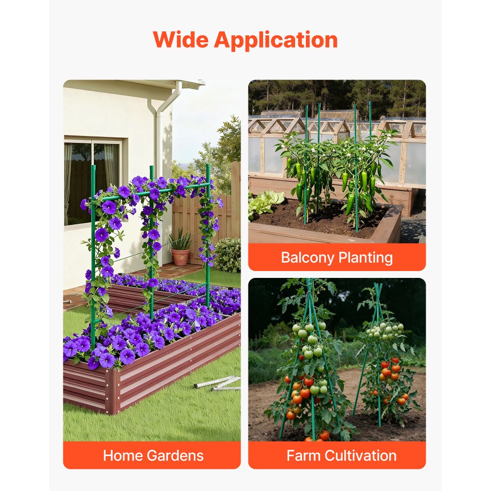 VEVOR Garden Stakes, 50 Pack, 46.06 inch, Plastic Coated Metal Tomato Stakes, Garden Sticks for Plants Support, with Pointed End and Non-Slip Bumps for Growing Climbing Plants, Outdoor Vegetables