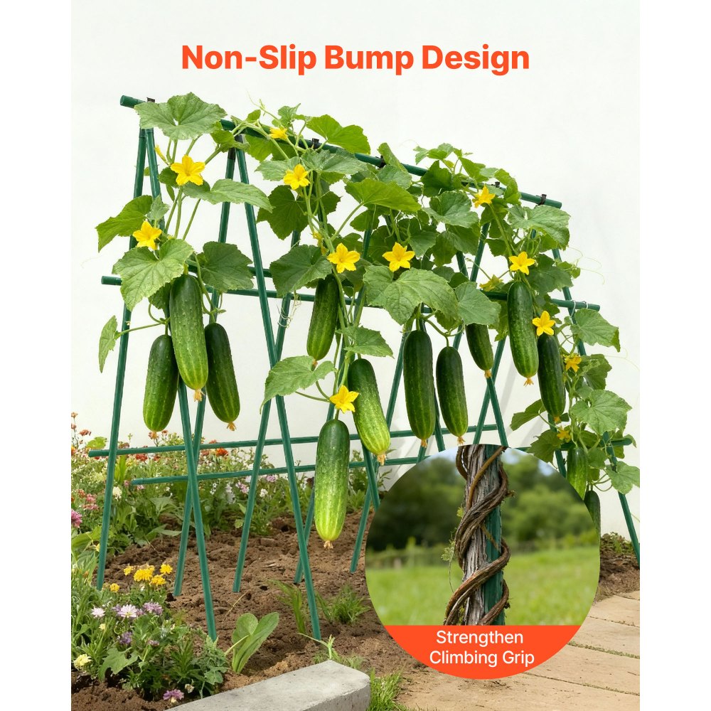 VEVOR Garden Stakes, 50 Pack, 57.28 inch, Plastic Coated Metal Tomato Stakes, Garden Sticks for Plants Support, with Pointed End and Non-Slip Bumps for Growing Climbing Plants, Outdoor Vegetables