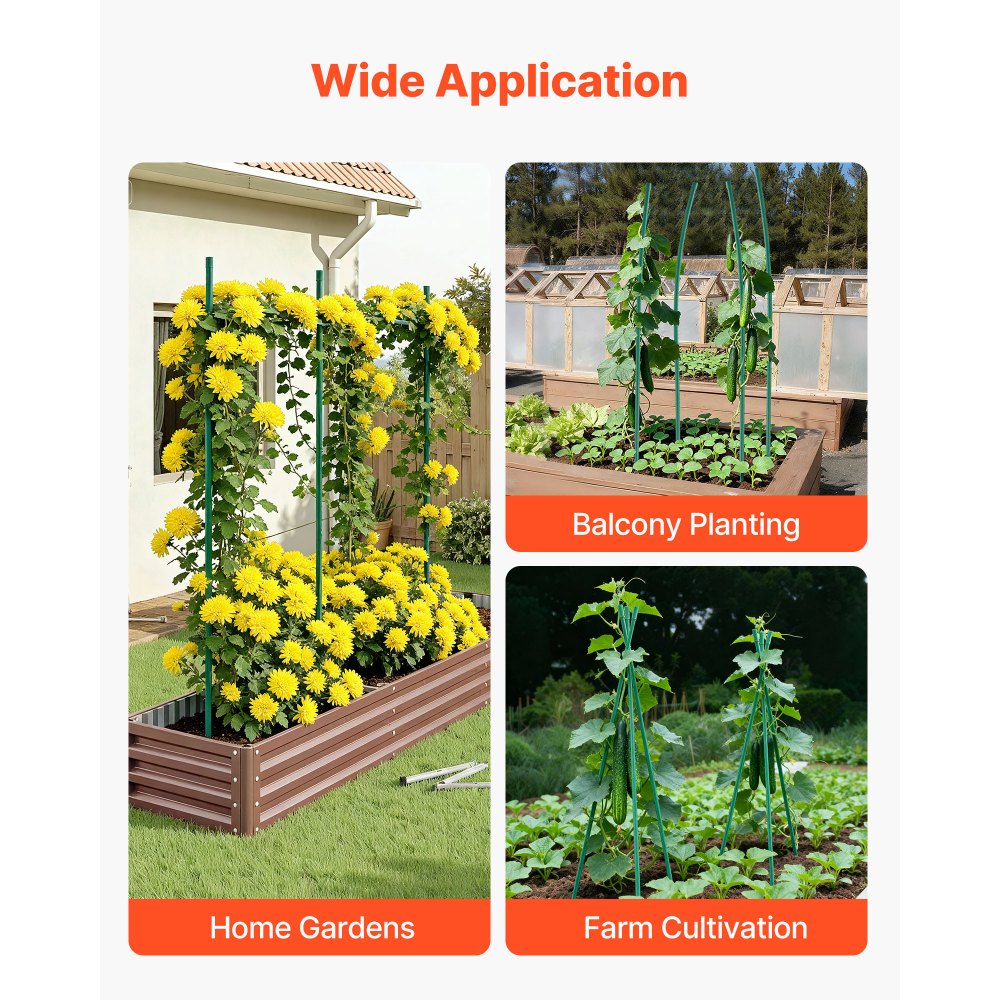 VEVOR Garden Stakes, 50 Pack, 57.28 inch, Plastic Coated Metal Tomato Stakes, Garden Sticks for Plants Support, with Pointed End and Non-Slip Bumps for Growing Climbing Plants, Outdoor Vegetables
