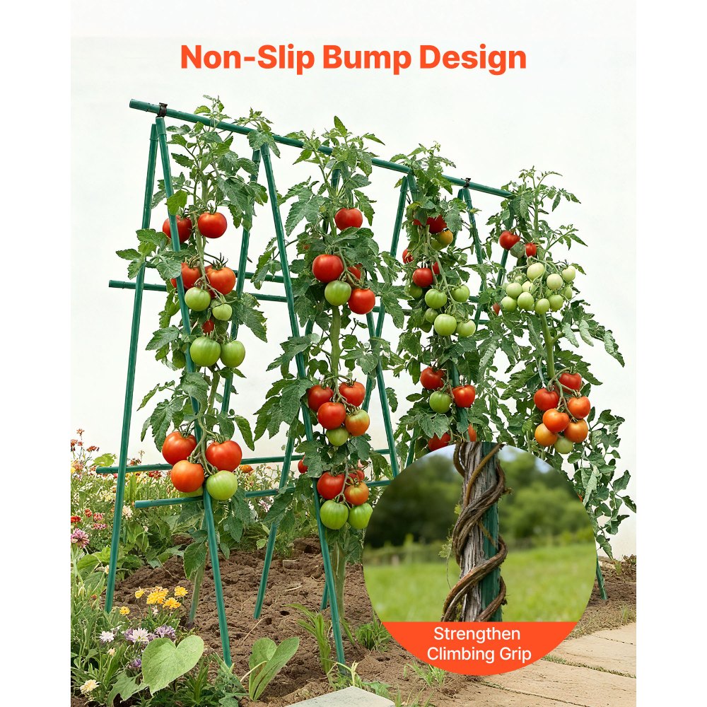 VEVOR Garden Stakes, 50 Pack, 70.87 inch, Plastic Coated Metal Tomato Stakes, Garden Sticks for Plants Support, with Pointed End and Non-Slip Bumps for Growing Climbing Plants, Outdoor Vegetables