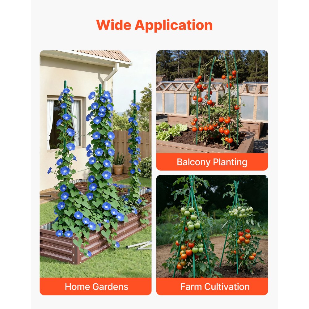 VEVOR Garden Stakes, 50 Pack, 70.87 inch, Plastic Coated Metal Tomato Stakes, Garden Sticks for Plants Support, with Pointed End and Non-Slip Bumps for Growing Climbing Plants, Outdoor Vegetables