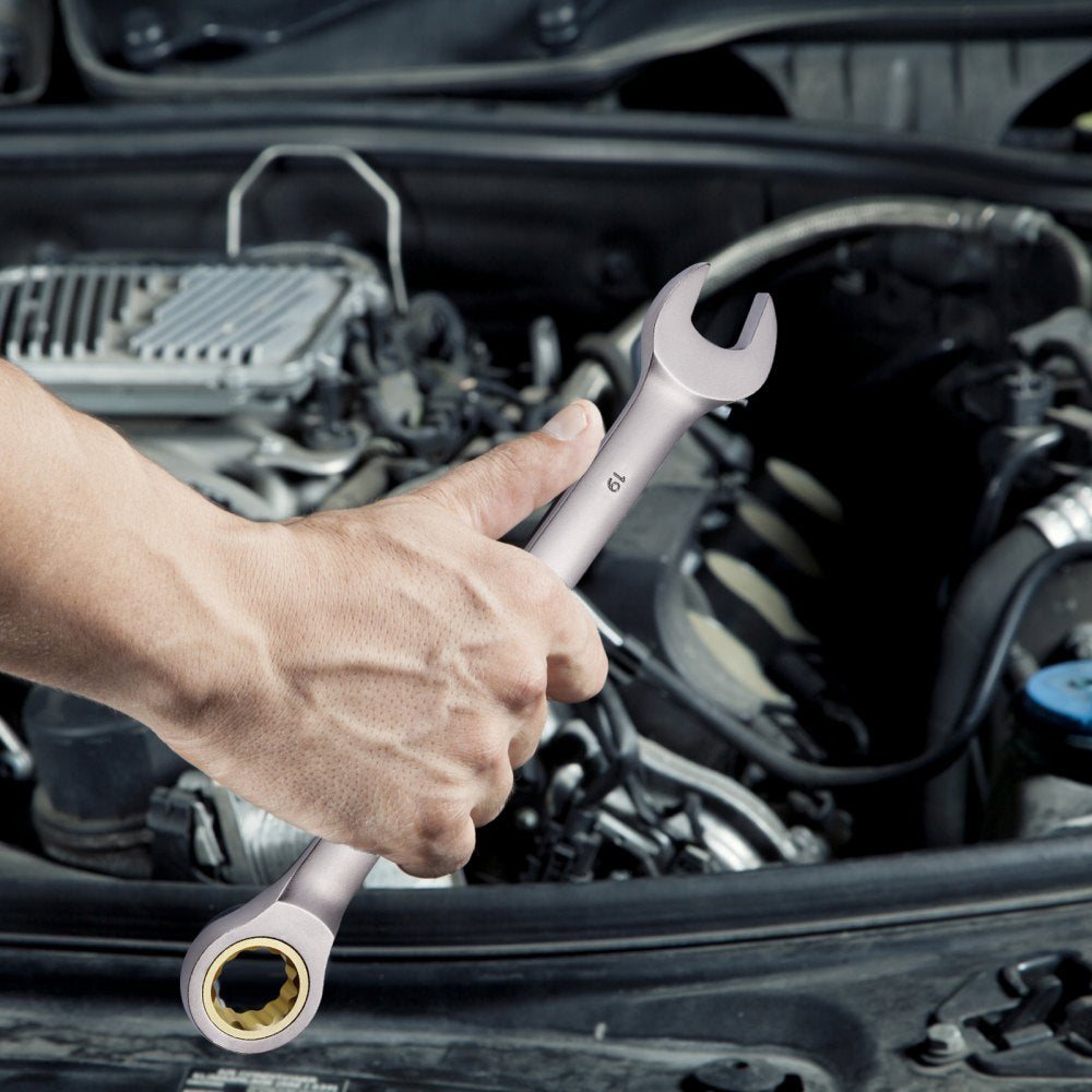 VEVOR Combination Wrench Set, 24-Piece Ratcheting Wrench Set with Organizer Rack, Cr-V Steel Wrench Set SAE 1/4" to 7/8", Metric 8 mm to 19 mm, Ideal for General Household, Auto Repairs, Emergency