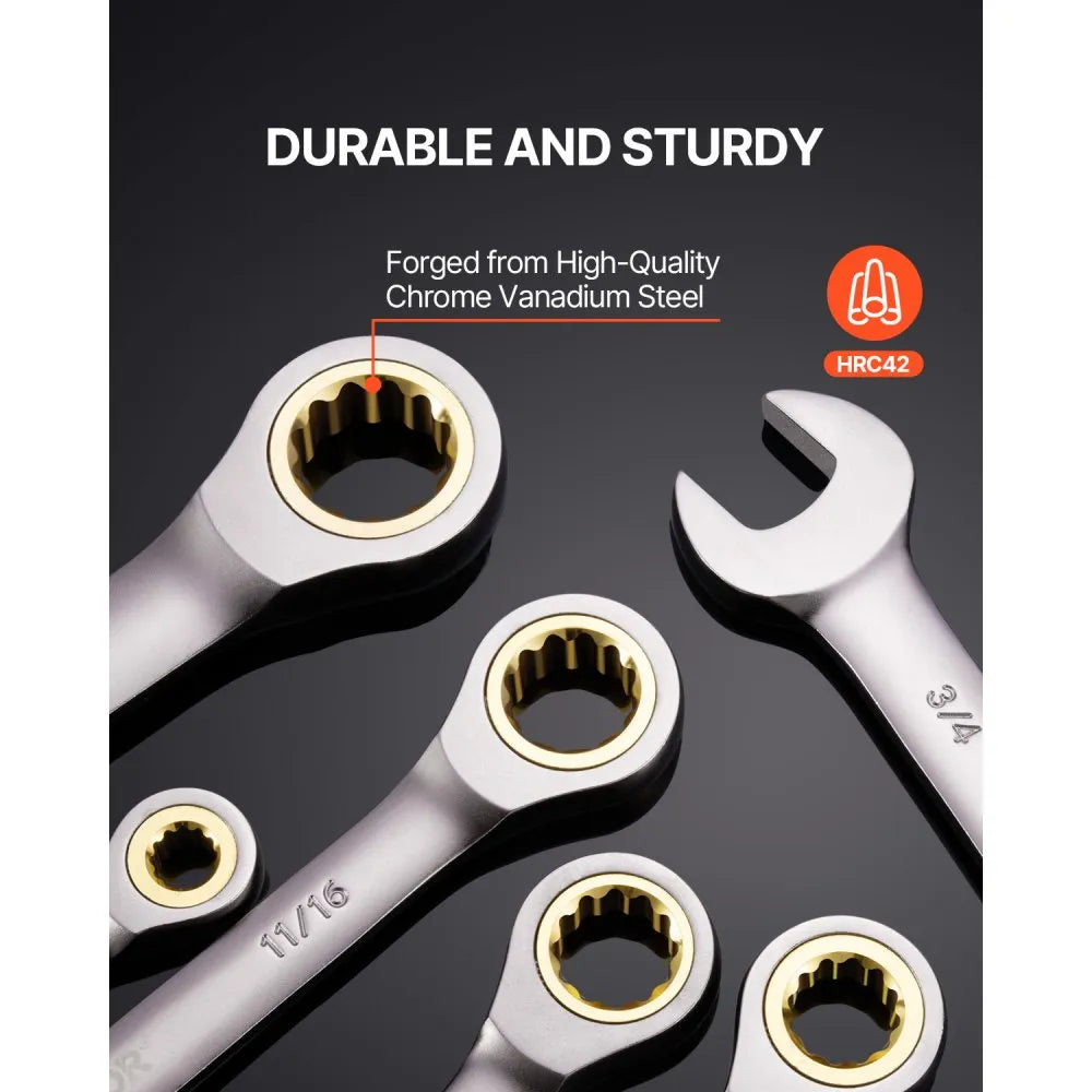 VEVOR Combination Wrench Set, 24-Piece Ratcheting Wrench Set with Organizer Rack, Cr-V Steel Wrench Set SAE 1/4" to 7/8", Metric 8 mm to 19 mm, Ideal for General Household, Auto Repairs, Emergency