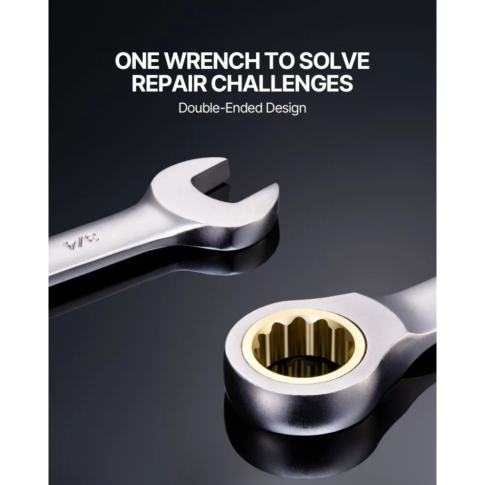 VEVOR Combination Wrench Set, 24-Piece Ratcheting Wrench Set with Organizer Rack, Cr-V Steel Wrench Set SAE 1/4" to 7/8", Metric 8 mm to 19 mm, Ideal for General Household, Auto Repairs, Emergency