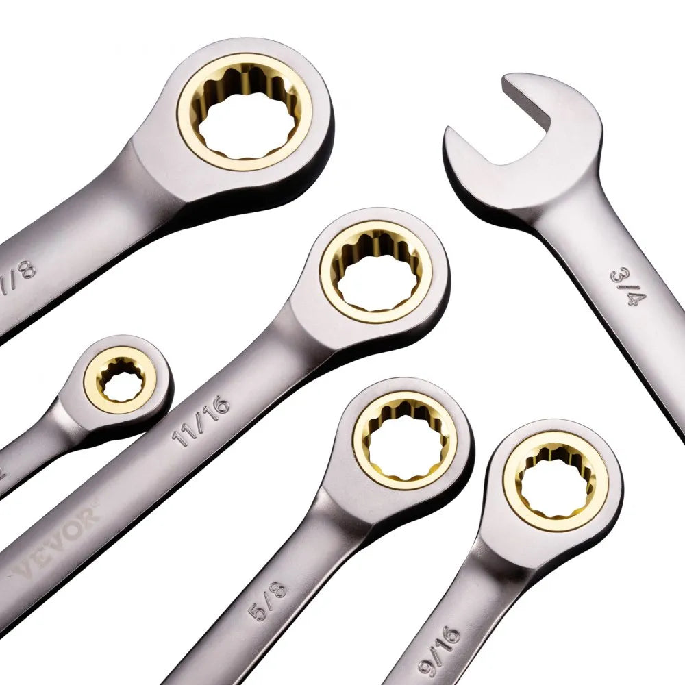 VEVOR Combination Wrench Set, 24-Piece Ratcheting Wrench Set with Organizer Rack, Cr-V Steel Wrench Set SAE 1/4" to 7/8", Metric 8 mm to 19 mm, Ideal for General Household, Auto Repairs, Emergency