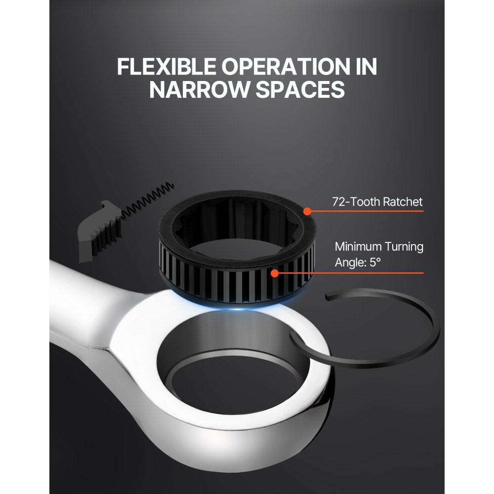 VEVOR Combination Wrench Set, 8-Piece Ratcheting Wrench Set with Organizer Rack, Cr-V Steel Wrench Set Metric 8 mm to 19 mm, Ideal for General Household, Garage, Workshop, Auto Repairs, Emergency