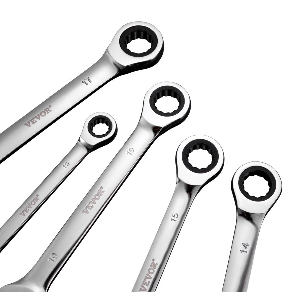 VEVOR Combination Wrench Set, 8-Piece Ratcheting Wrench Set with Organizer Rack, Cr-V Steel Wrench Set Metric 8 mm to 19 mm, Ideal for General Household, Garage, Workshop, Auto Repairs, Emergency
