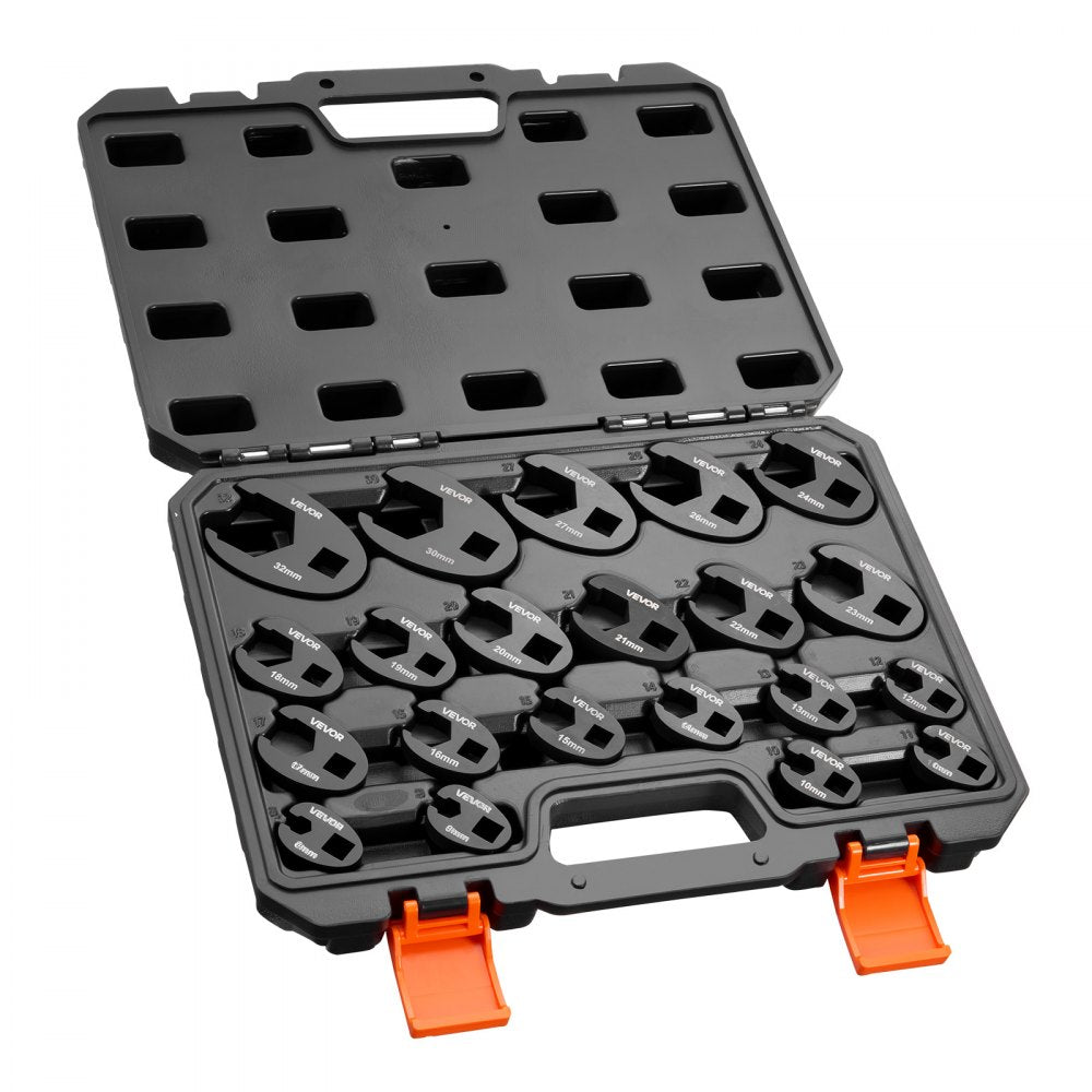 VEVOR Crowfoot Wrench Set, 1/2" and 3/8" Drive, 21-Piece Metric Dual-Drive Flare Nut Crows Foot Wrenches, with Storage Case, Dual Size Markings on Tools and Case, for Maintenance