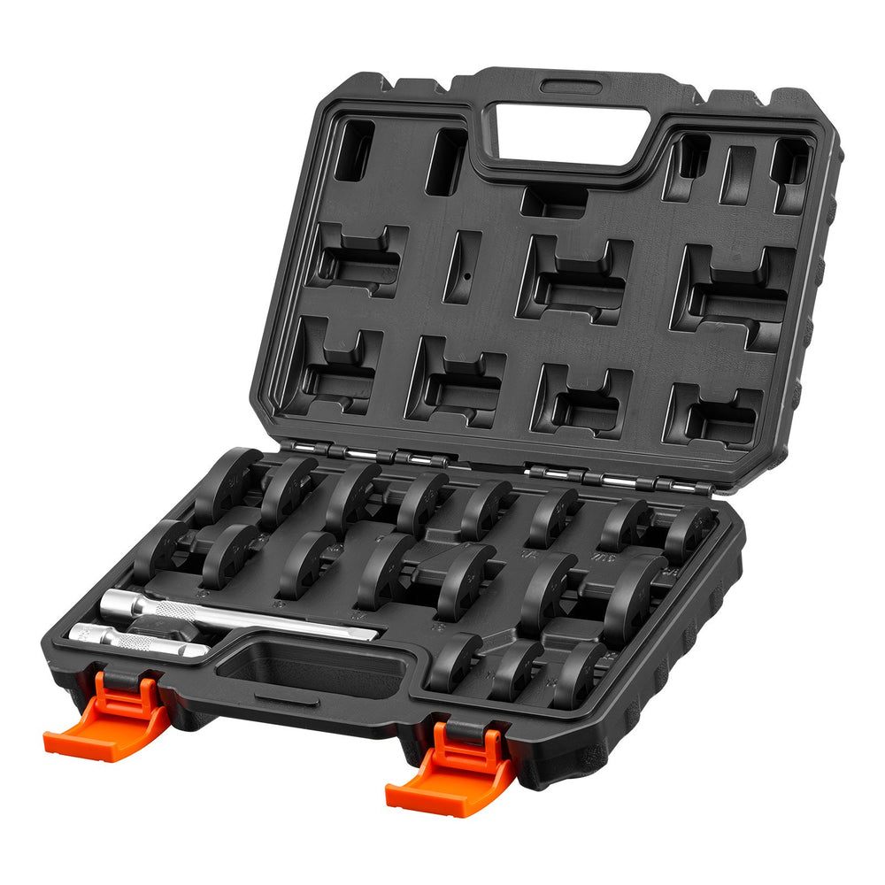 VEVOR Crowfoot Wrench Set, 3/8" Drive, 20-Piece Metric and SAE Size Flare Nut Crows Foot Wrenches, with Storage Case, Dual Size Markings on Tools and Case, for Auto Maintenance