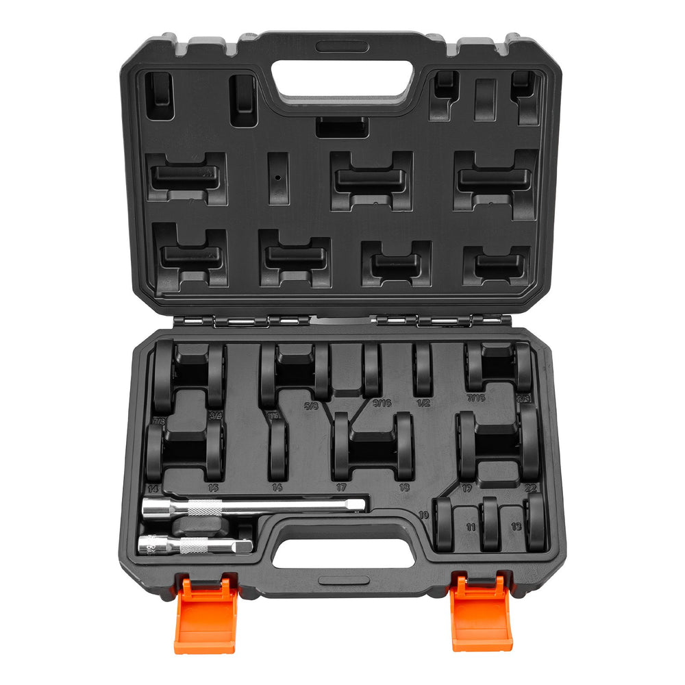 VEVOR Crowfoot Wrench Set, 3/8" Drive, 20-Piece Metric and SAE Size Flare Nut Crows Foot Wrenches, with Storage Case, Dual Size Markings on Tools and Case, for Auto Maintenance