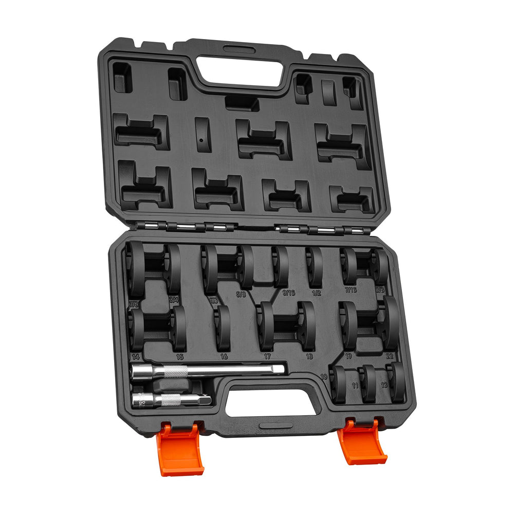 VEVOR Crowfoot Wrench Set, 3/8" Drive, 20-Piece Metric and SAE Size Flare Nut Crows Foot Wrenches, with Storage Case, Dual Size Markings on Tools and Case, for Auto Maintenance