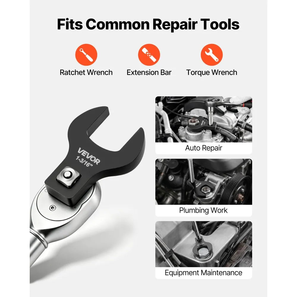 VEVOR Crowfoot Wrench Set, 1/2" Drive, 14-Piece SAE 1-1/16" to 2" Crows Foot Wrenches, with Storage Tray, Dual Size Markings on Tools and Tray, for Auto Maintenance or Repairs