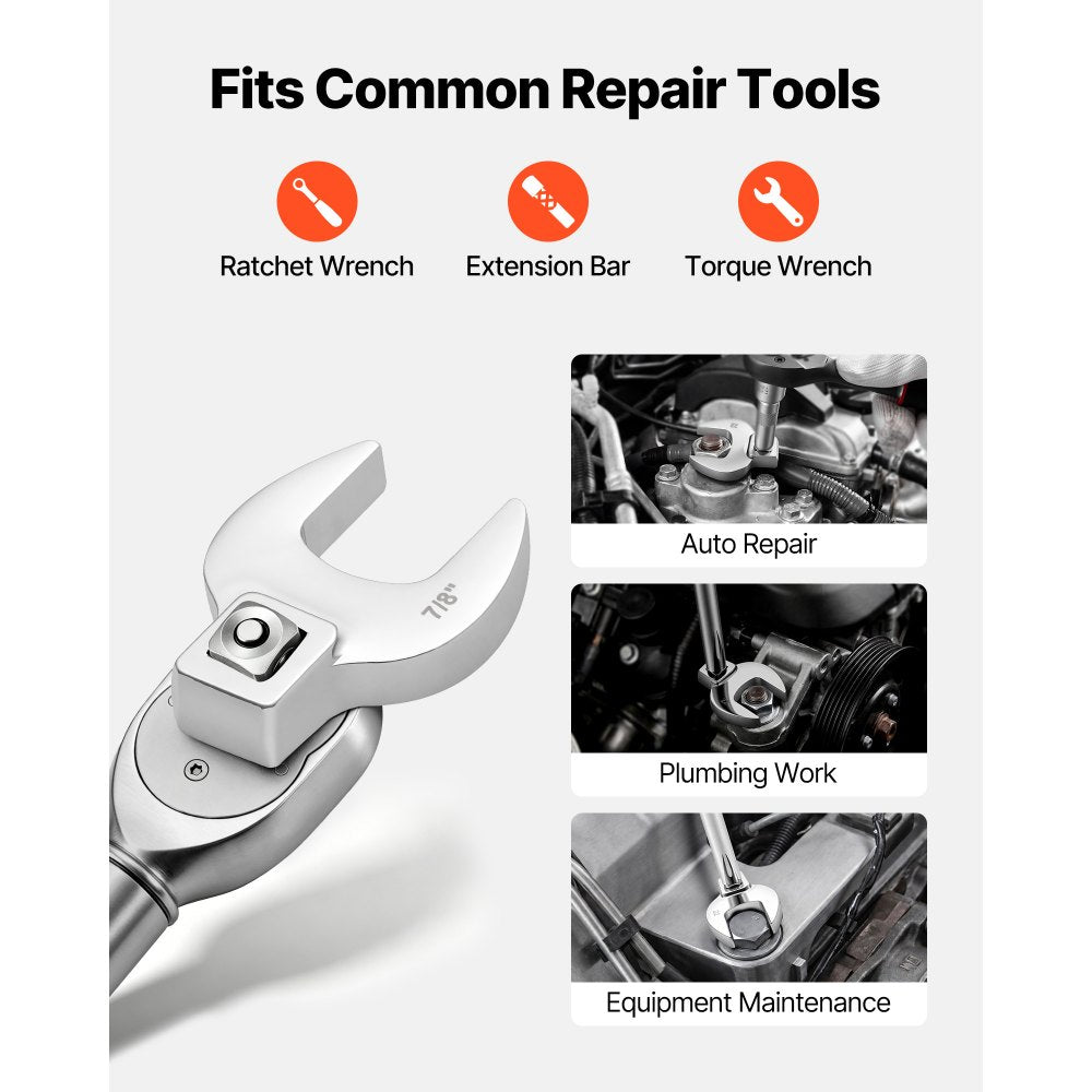 VEVOR Crowfoot Wrench Set, 3/8" Drive, 22-Piece Metric and SAE Size Crows Foot Wrenches, Cr-Mo Alloy Steel, with Storage Tray, Dual Size Markings on Tools and Tray, for Auto Maintenance or Repairs