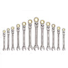 VEVOR Flex-Head Ratcheting Wrench Set, 12-Piece SAE Sizes, 72 Teeth, Cr-V Steel Ratchet Flexible Combination Wrench Set with Roll Up Pouch, for General Household and Automotive Repairs, Gray Nickel