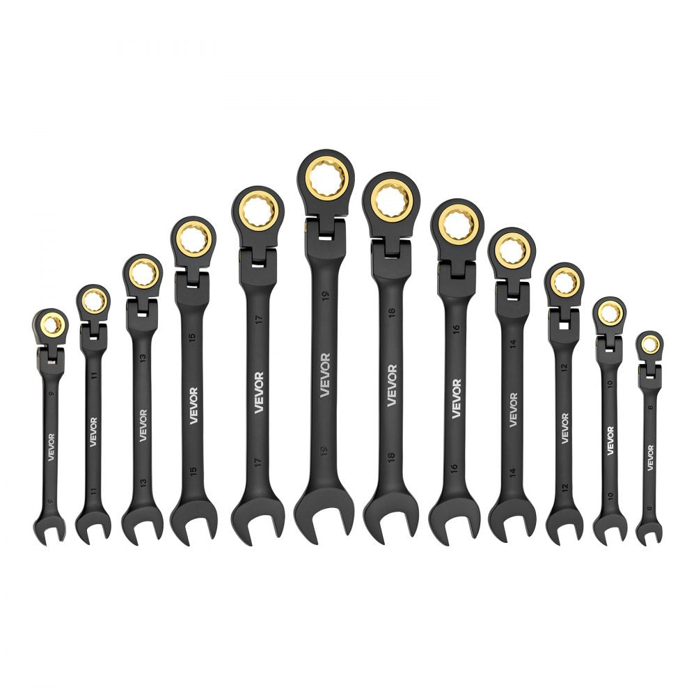 VEVOR Flex-Head Ratcheting Wrench Set, 24-Piece SAE and Metric, 72 Teeth, Cr-V Steel Ratchet Flexible Combination Wrench Set with Storage Case, for General Household and Automotive Repairs, Black