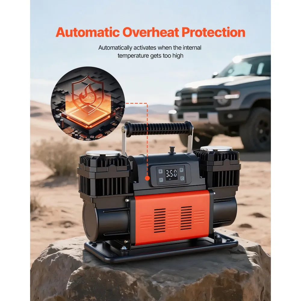 VEVOR Dual-Cylinder Heavy Duty Air Compressor, 10.6CFM Auto-Stop Portable Tire Inflator, 12V 150PSI Offroad Air Pump with LCD Digital Display & Adapters for Truck Car SUV 4 x 4 Vehicle RV