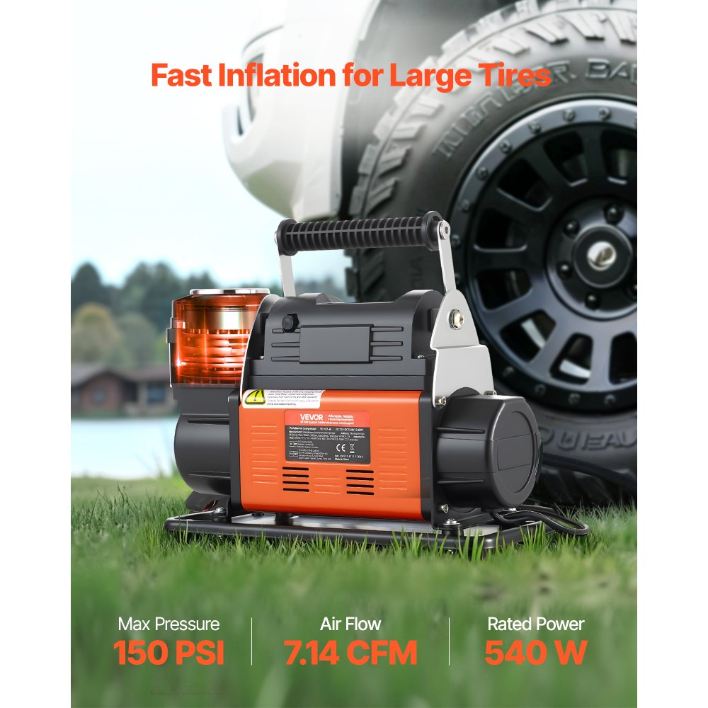 VEVOR 12V Heavy Duty Air Compressor, Auto-Stop Portable Tire Inflator with LCD Digital Display, 7.14 CFM 150PSI Offroad Air Pump with Adapters for Trucks Car SUV 4 x 4 Vehicle RV
