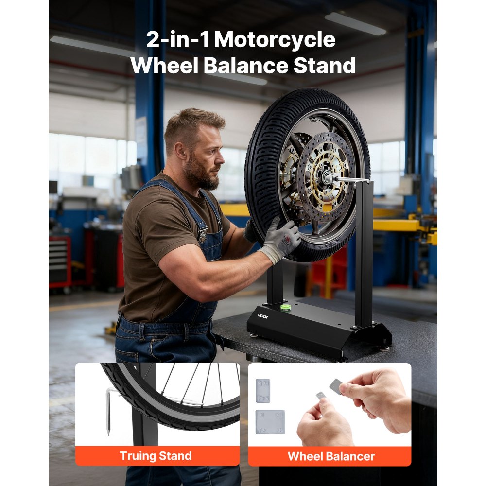 VEVOR Motorcycle Wheel Balancer, 88.2 lbs Capacity, Tire Balancer & Truing Stand with Adjustable Centering Cones and Truing Pointer, Balancing Tools for Most Motorcycles & Bicycles, 32-Inch Wheel Dia