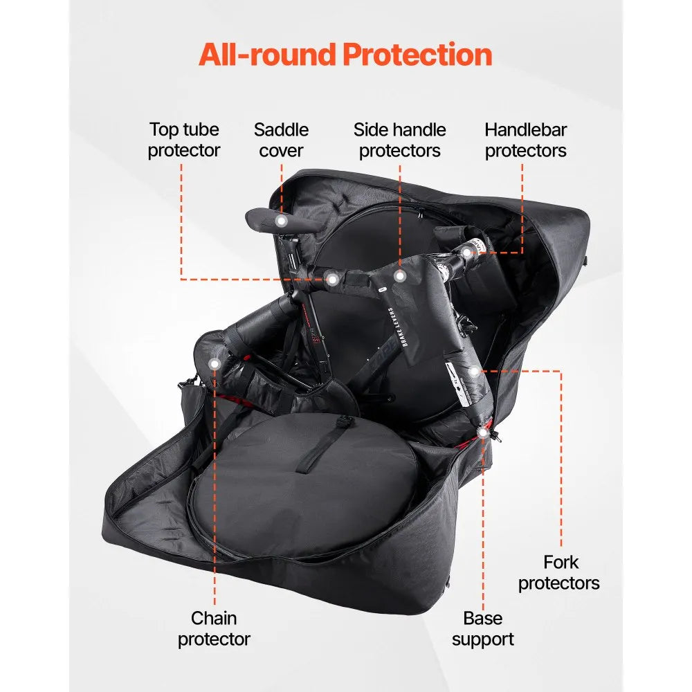 VEVOR Bike Travel Bag, Road Bike Bag Road Bicycle Storage Carry with TSA Lock & Dual Zipper, Black Bicycle Case Wheelbase 37-42 in for Air Travel, Outdoor Use, Airplane, Car, Train, Subway Transport