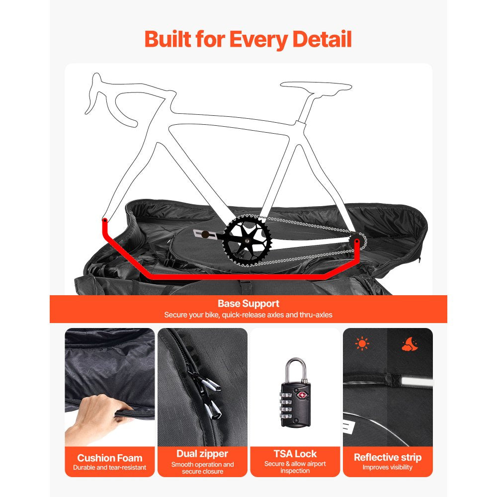 VEVOR Triathlon Bike Travel Bag, Transport Bicycle Storage Carry Bag with TSA Lock & Dual Zipper, Triathlon Bicycle Case Max. Wheelbase 42 in for Travel, Outdoor Use, Train Airplane Subway Transport