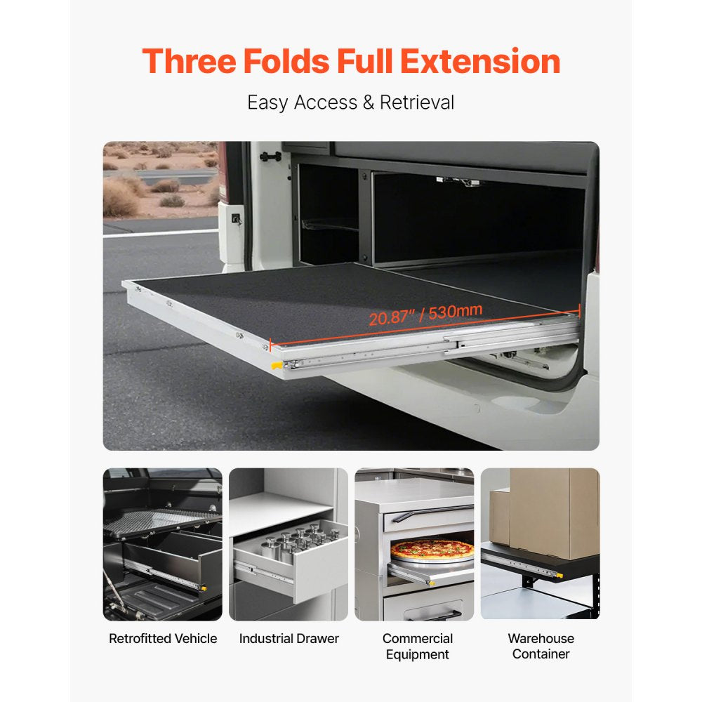 VEVOR Heavy Duty Drawer Slides 20inch, 1 Pair Locking Drawer Slides 250lbs Load Capacity, Side Mount Ball Bearing, 3-Fold Full Extension