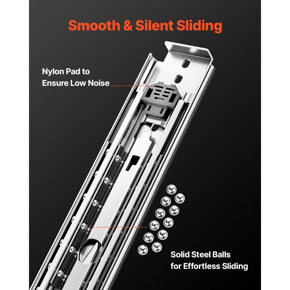 VEVOR Set of Two Drawer Rails, Sizes Ranging from 16 to 60 inches, 500 lbs Weight Tolerance, Ball Bearing Equipped with Locking Mechanism, Side Mounted Slide Rail