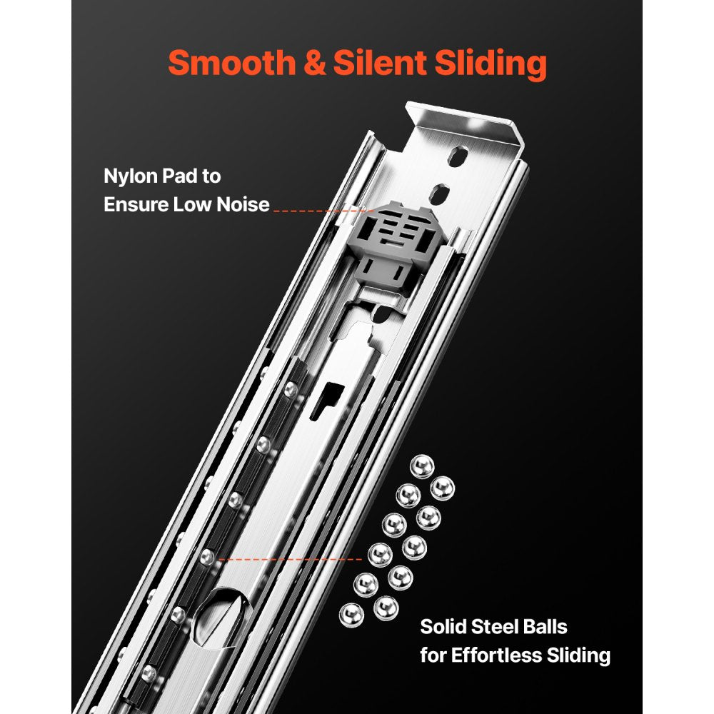KFFKFF Set of Two Drawer Rails, Sizes Varying from 16 to 60 inches, 500 lbs Weight Tolerance, Lockable Ball Bearing Side Mounted Drawer Slide Rail