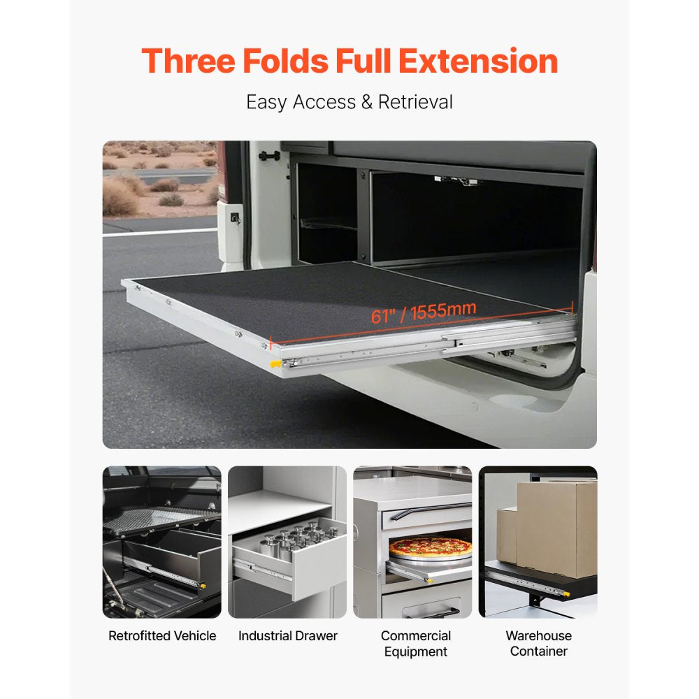 KFFKFF Set of Two Drawer Rails, Sizes Varying from 16 to 60 inches, 500 lbs Weight Tolerance, Lockable Ball Bearing Side Mounted Drawer Slide Rail