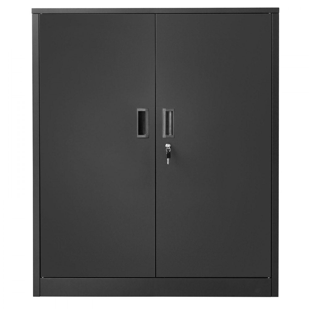 VEVOR Metal Storage Cabinet 41.7 in Lockable Steel Garage Cabinet Black, for Pantry, Warehouse, Basement, Laundry, Office, 3 Tiers Tool Storage with 2 Adjustable Shelves, 2 Magnetic Doors & 2 Keys