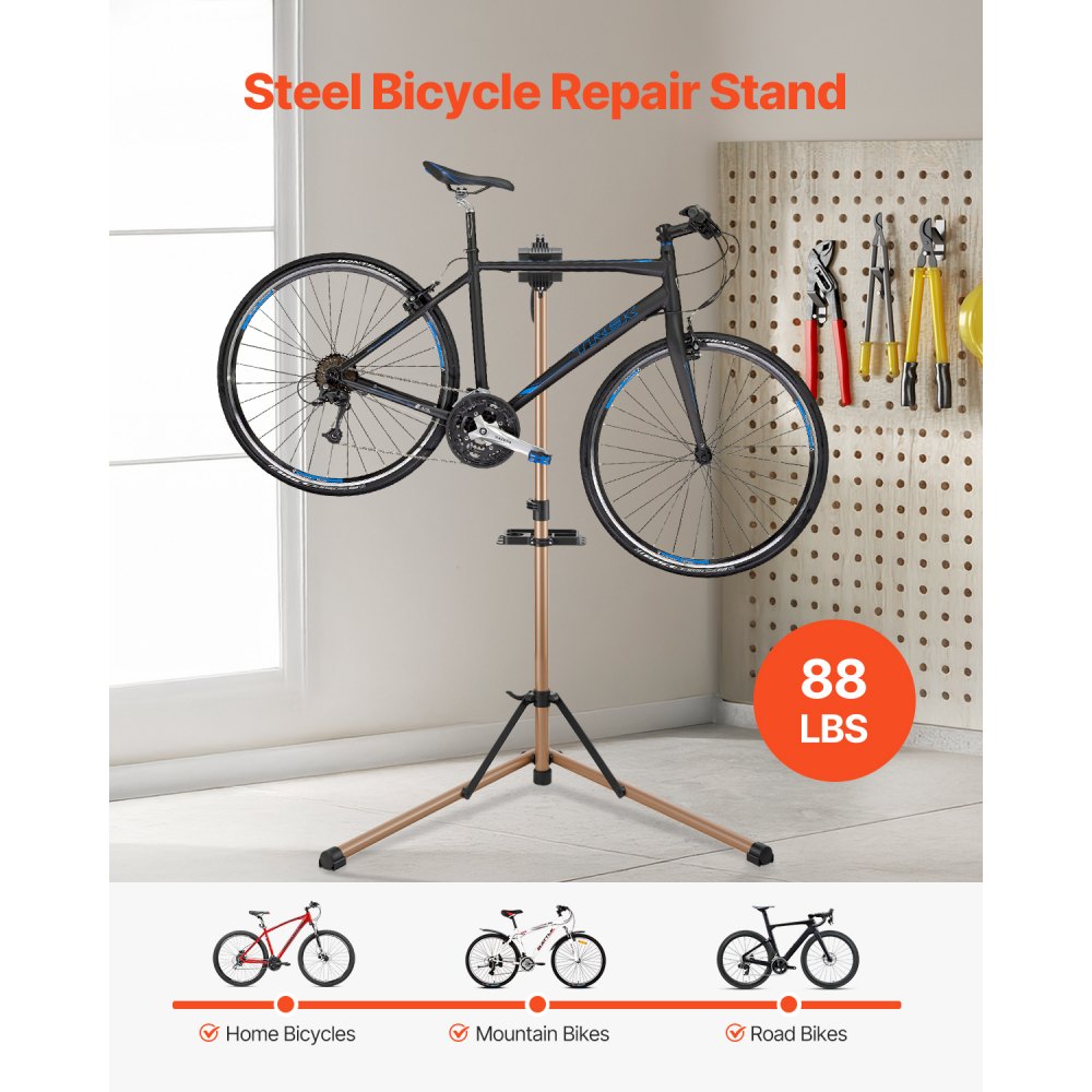 VEVOR Bike Repair Stand, 88 lb Heavy-duty Bicycle Work Stand with 41.3-59.8 in Adjustable Height & Magnetic Tool Tray, Foldable Bicycle Maintenance Rack, Shop Home Mechanics for Mountain & Road Bike