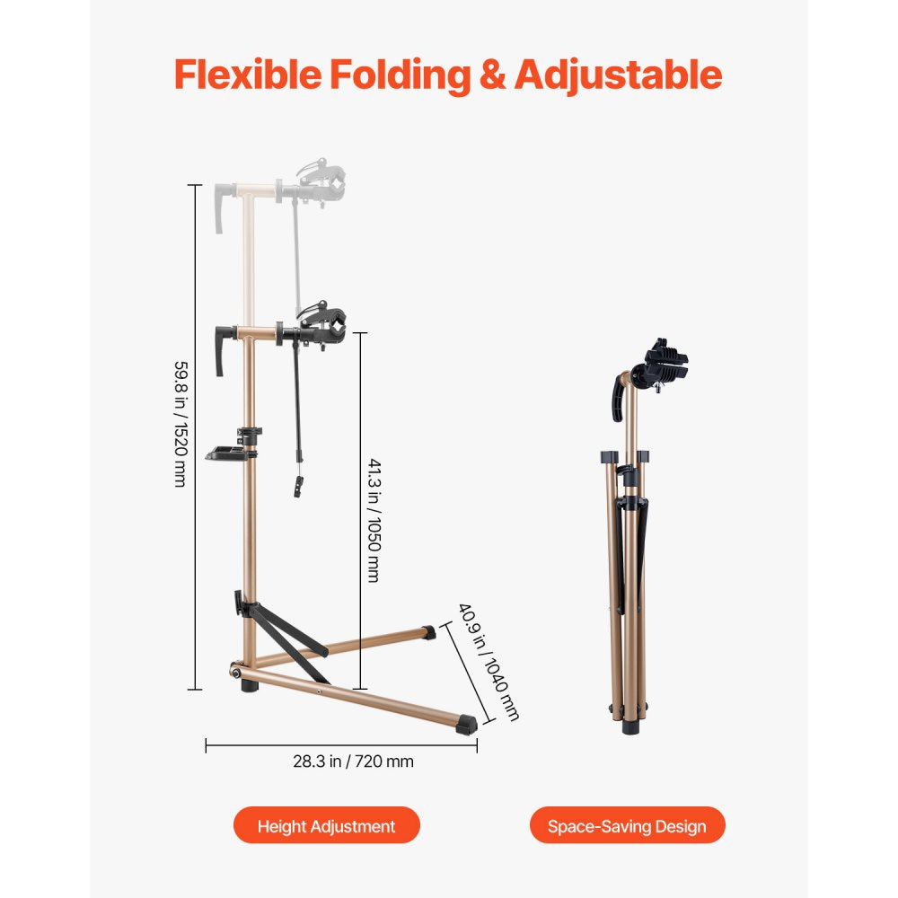 VEVOR Bike Repair Stand, 88 lb Heavy-duty Bicycle Work Stand with 41.3-59.8 in Adjustable Height & Magnetic Tool Tray, Foldable Bicycle Maintenance Rack, Shop Home Mechanics for Mountain & Road Bike