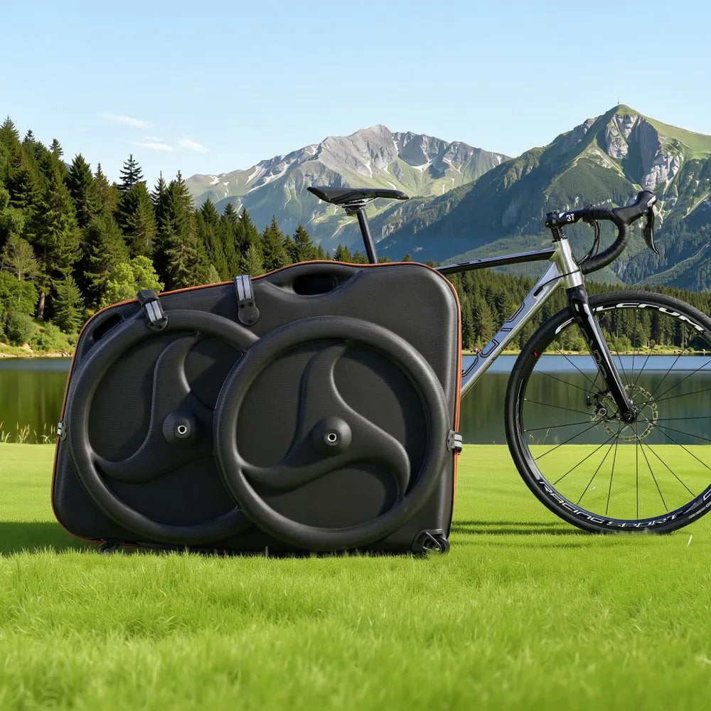 VEVOR Bike Travel Case, Bicycle Travel Bag with EVA Hard Shell, Quick-Release Buckle, Dual Zipper, TSA Lock and Wheels, Black Bicycle Case for Airplane, Easy Transportation Bag for 700C Road Bike