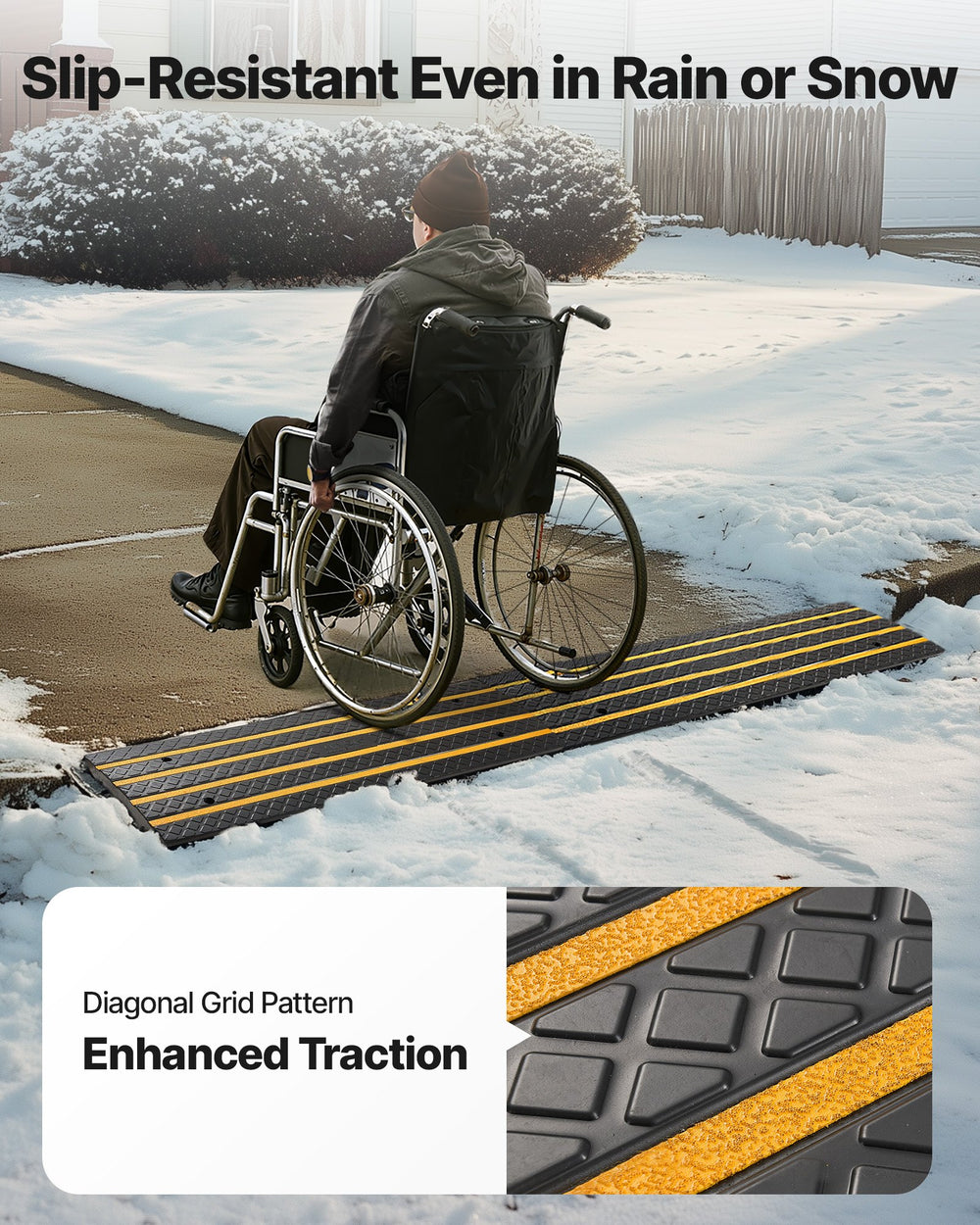 VEVOR Car Driveway Rubber Curb Ramp, 33069 lbs Load Capacity, 2.6 inch Rise Curbside Bridge Ramp with Yellow Reflective Strips, Suitable for Loading Dock, Warehouse, Garage, Sidewalk (3 Pack)