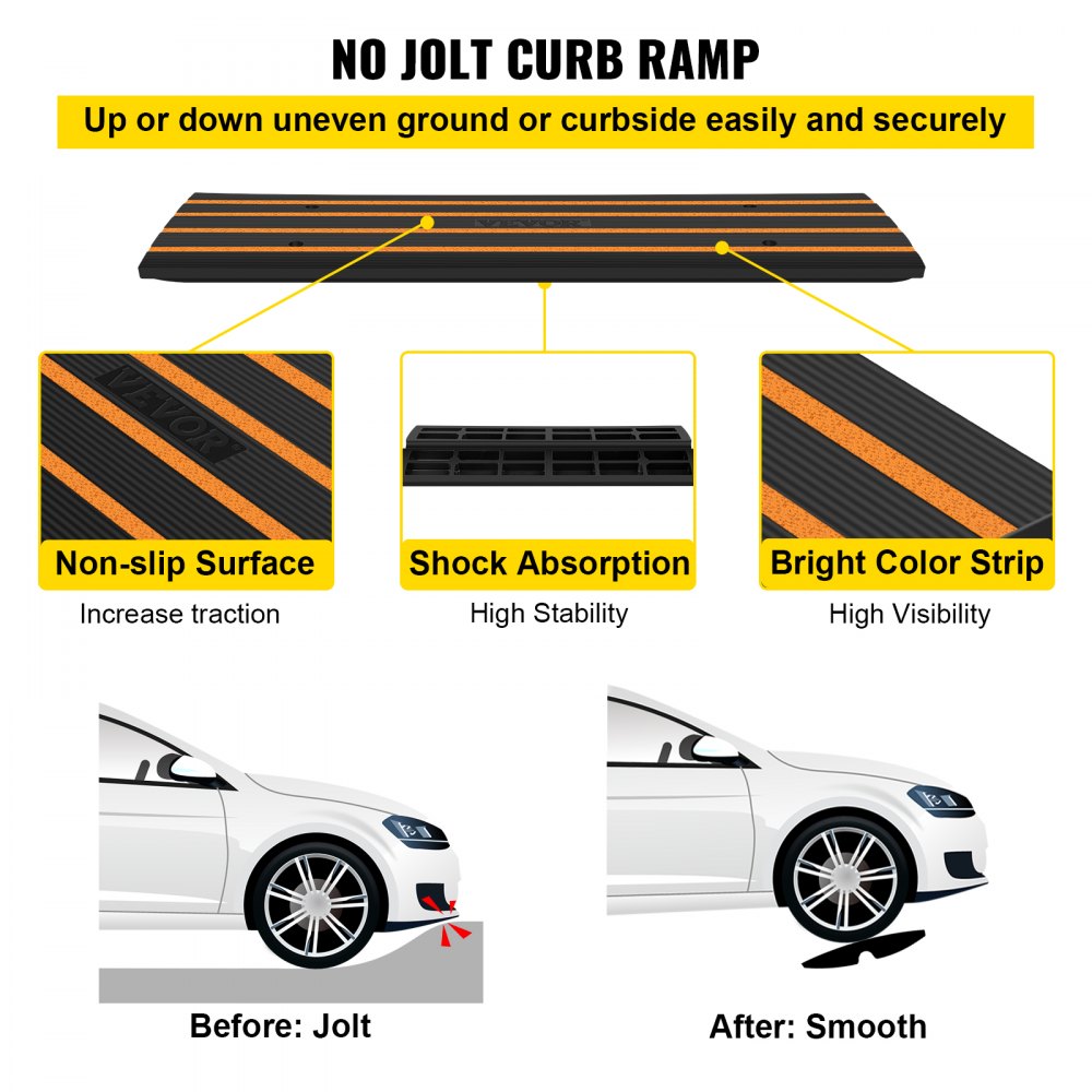 VEVOR Curb Ramp, 2.6" Rise Rubber Driveway Ramps, Heavy Duty 33069 lbs Weight Capacity Threshold Ramp, Curbside Bridge Ramps for Loading Dock Garage Sidewalk, Expandable Full Ramp Set