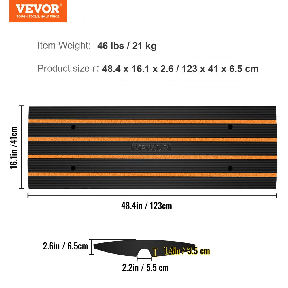 VEVOR Curb Ramp, 2 Pack, 2.6" Rise, Rubber Driveway Ramps, Heavy Duty 33069 lbs Weight Capacity Threshold Ramp, Curbside Bridge Ramps for Loading Dock Garage Sidewalk, Expandable Full Ramp Set