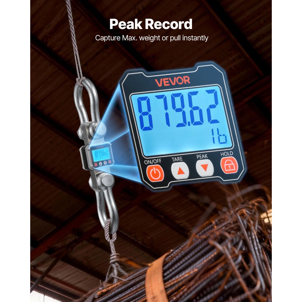 VEVOR Digital Crane Scale, 22000 lbs/10 T Max Capacity, Heavy Duty Industrial Hanging Scale with Cast Aluminum Case & LCD Display, 5 lbs Division & 3 Unit Switch, Remote Control for Garage Factory