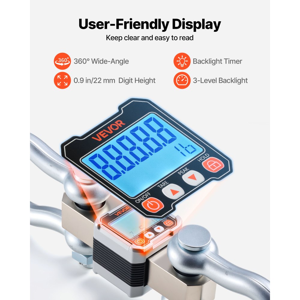 VEVOR Digital Crane Scale, 22000 lbs/10 T Max Capacity, Heavy Duty Industrial Hanging Scale with Cast Aluminum Case & LCD Display, 5 lbs Division & 3 Unit Switch, Remote Control for Garage Factory
