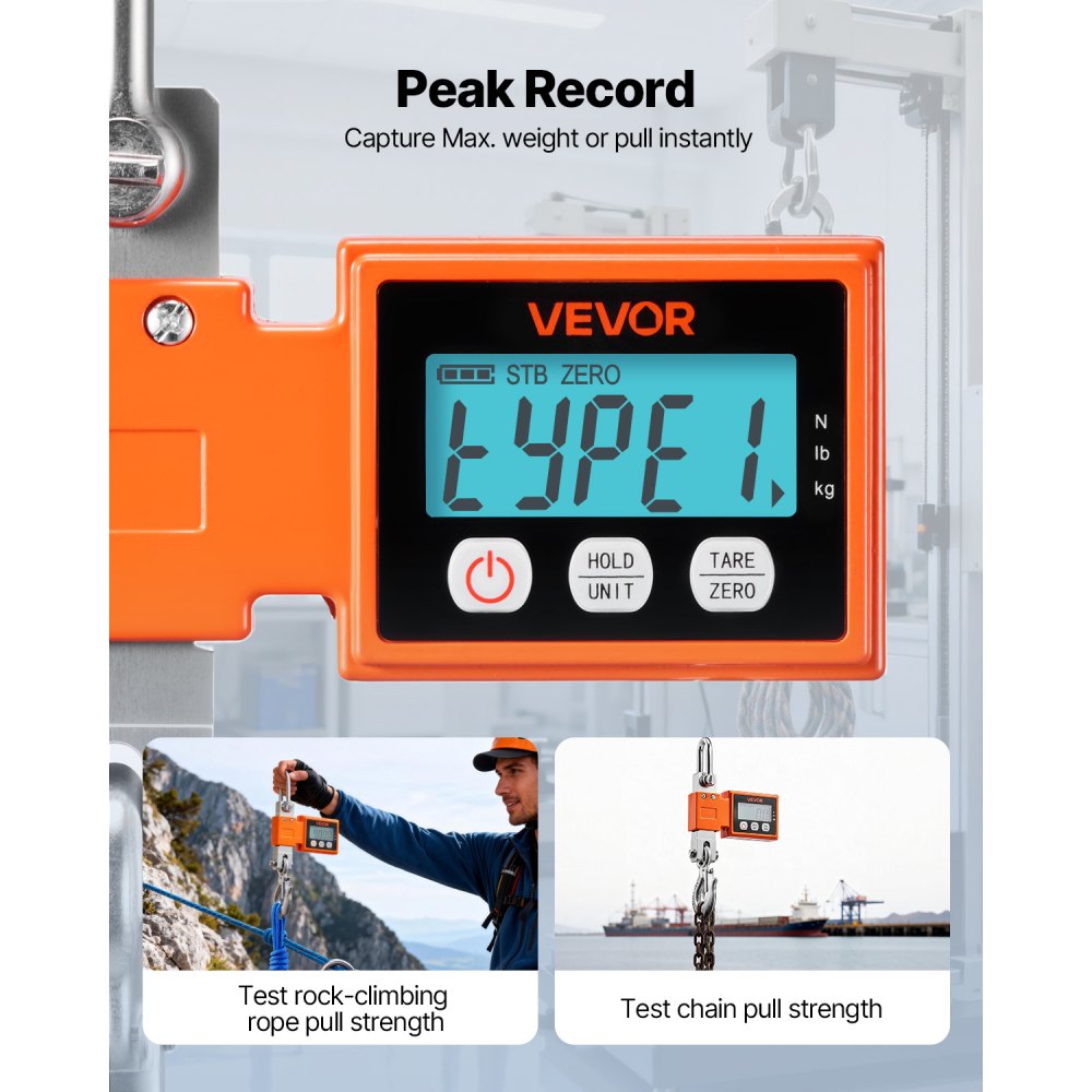 VEVOR Digital Crane Scale, 1100 lbs/500 kg Max Capacity, Heavy Duty Industrial Hanging Scale with Cast Aluminum Case & LCD Display, 0.2 lbs Division & 3 Unit Switch, Auto-Off Setting for Garage