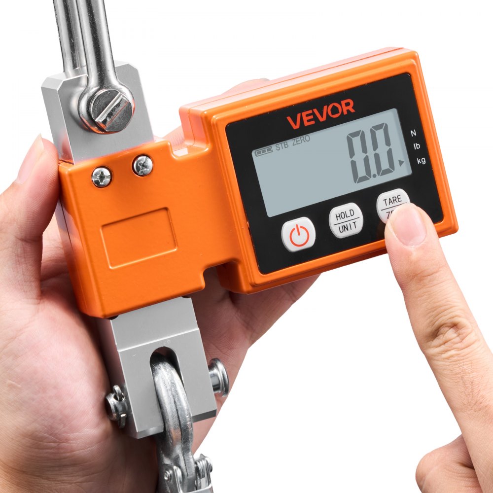 VEVOR Digital Crane Scale, 1100 lbs/500 kg Max Capacity, Heavy Duty Industrial Hanging Scale with Cast Aluminum Case & LCD Display, 0.2 lbs Division & 3 Unit Switch, Auto-Off Setting for Garage