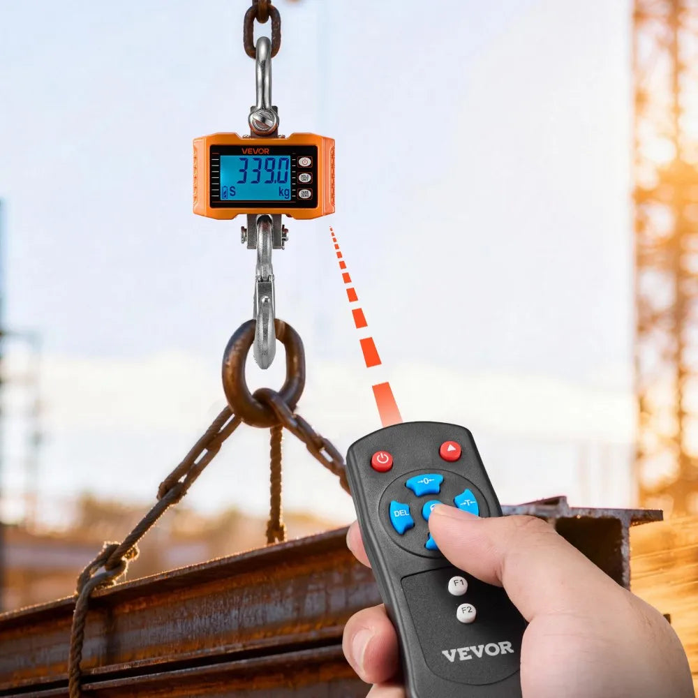 VEVOR Digital Crane Scale, 4400 lbs/2000 kg Max Capacity, Heavy Duty Industrial Hanging Scale with Cast Aluminum Case & LCD Display, 1 lbs Division & 3 Unit Switch, Remote Control for Garage Factory
